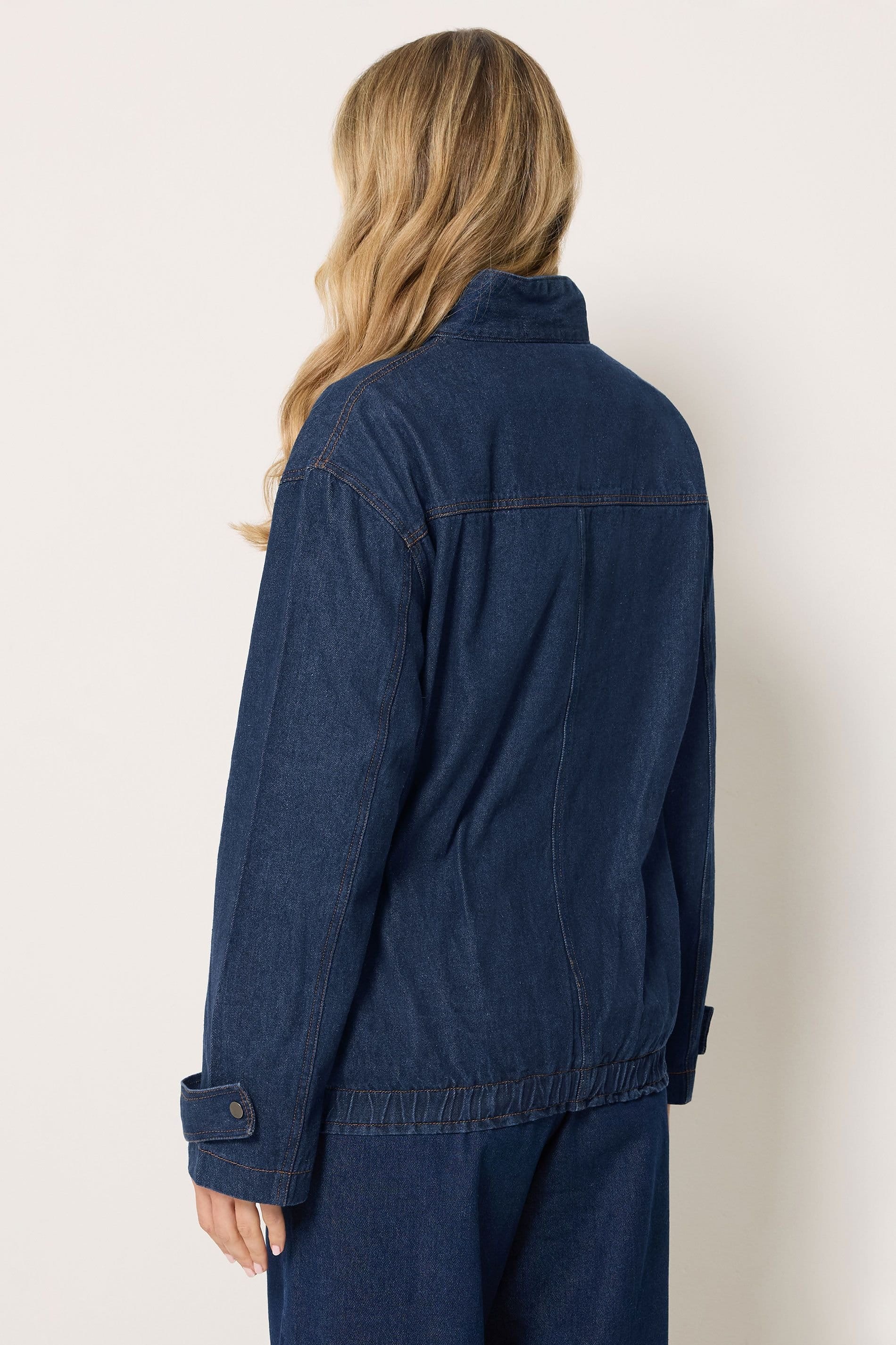 Long Tall Sally Long Tall Sally Women's Tall Denim Funnel Neck Bomber Jacket in Indigo - 4