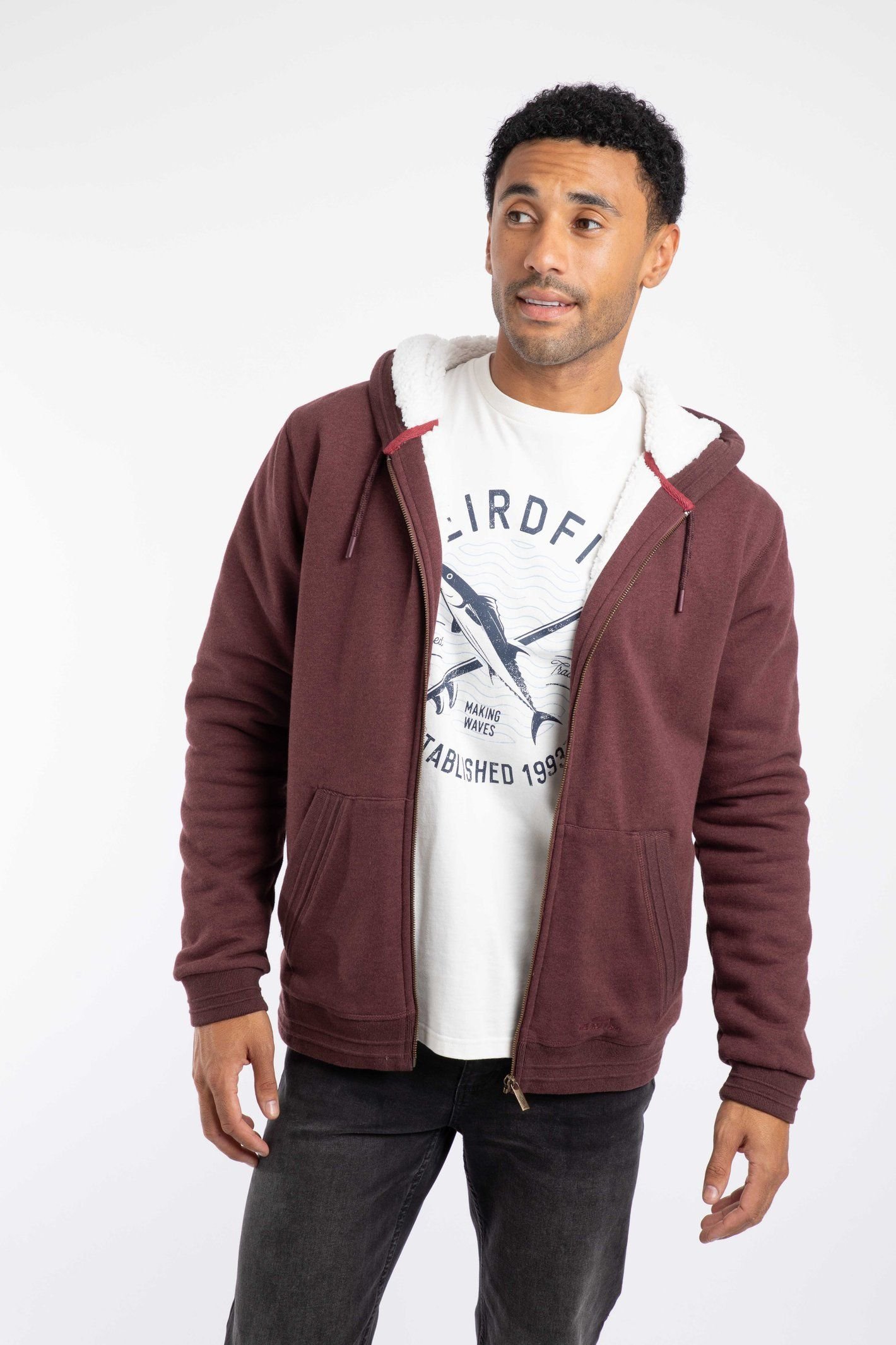 Weird Fish Weird Fish Men's Camborne Borg Lined Full Zip Hoodie in Chocolate - 2