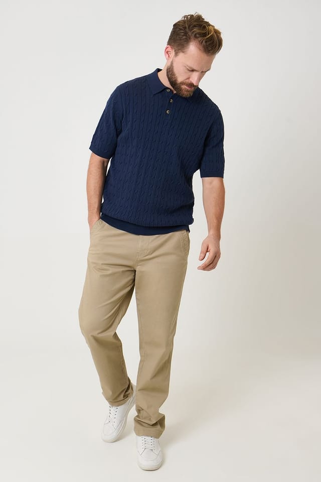 Saltwell Saltwell Men's Cable Knit Short Sleeve Polo Shirt in Navy - 3