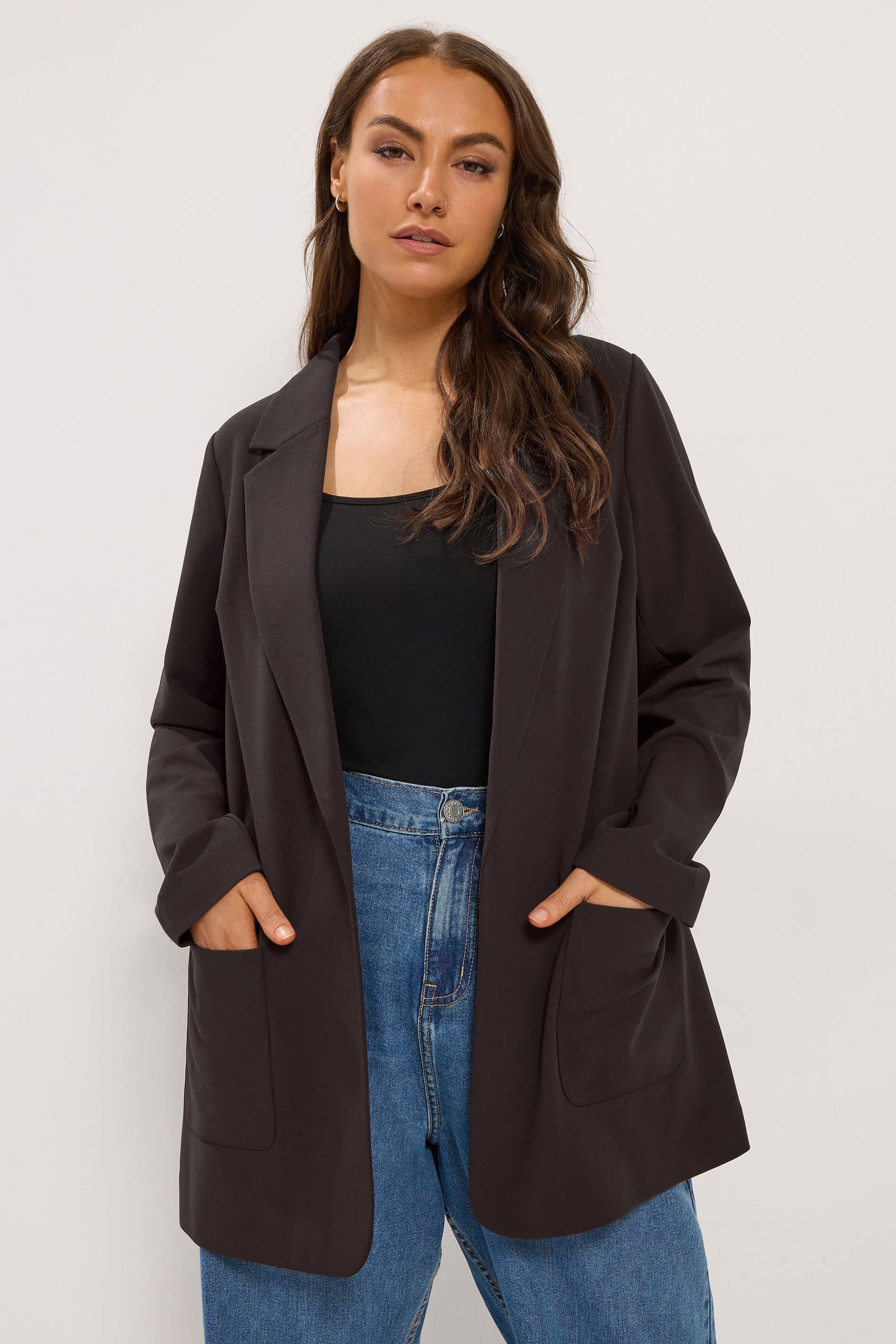 Yours Plus Size Chocolate Brown Open Edge Blazer