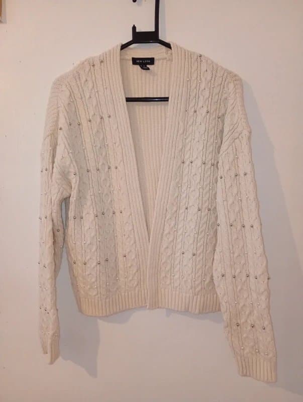 New Look New Look, size 12/14, cream, knit, embellished, cardigan