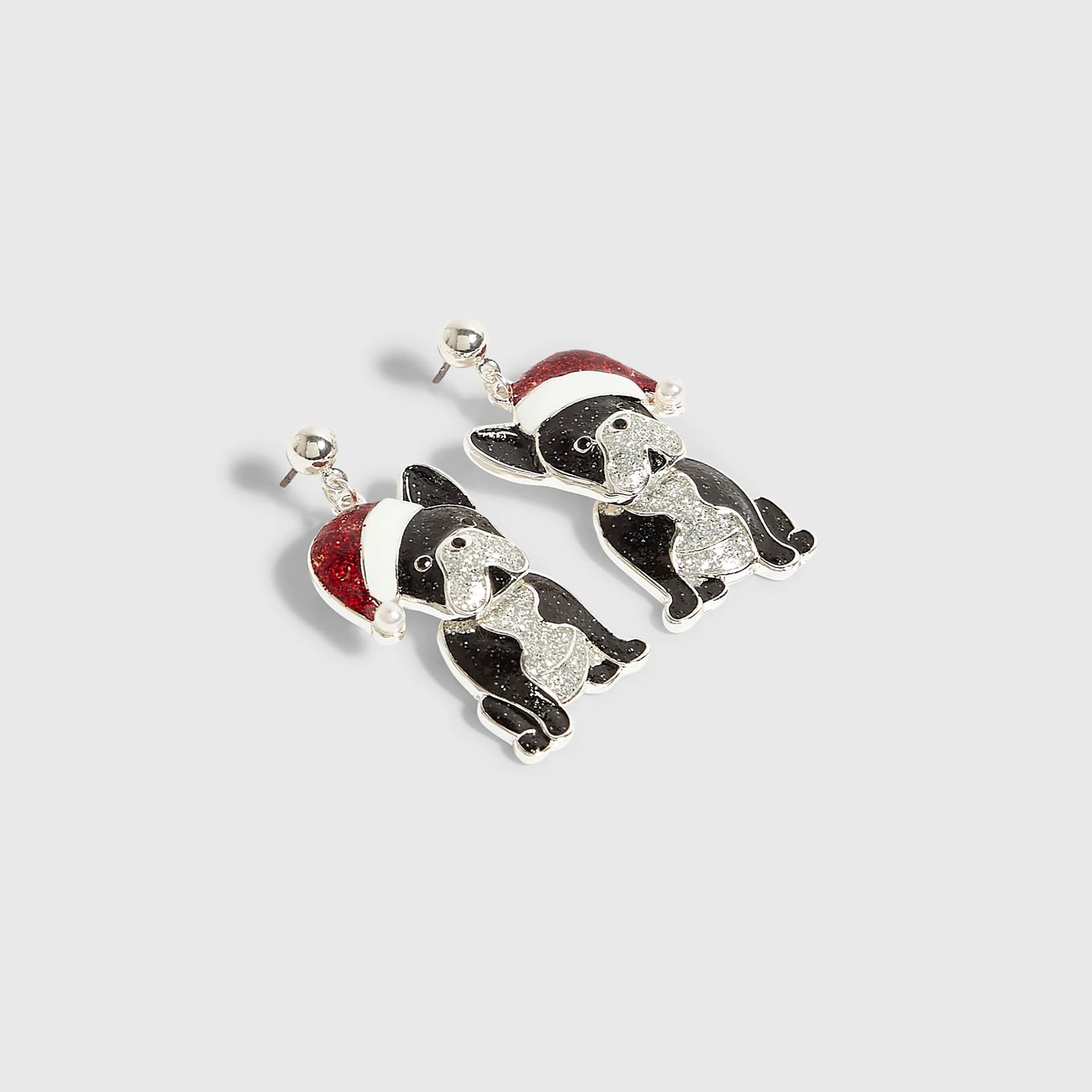 River Island River Island Womens Silver French Bulldog Christmas Earrings