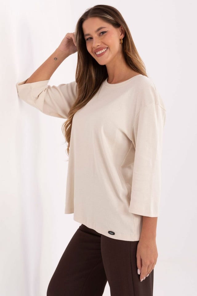 Love Lace Love Lace Women's Casual Smooth Pattern 3/4 Sleeve Blouse Style 218848 in Beige - 2