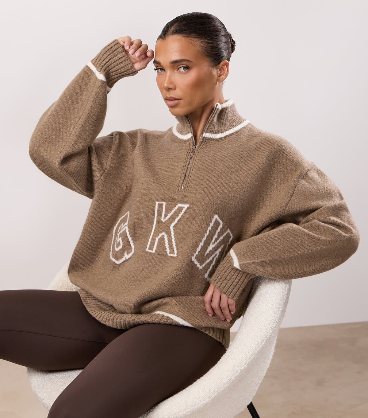 Gym King Women's Light Brown Restore Knit Zip Funnel Jumper Gym King New Look