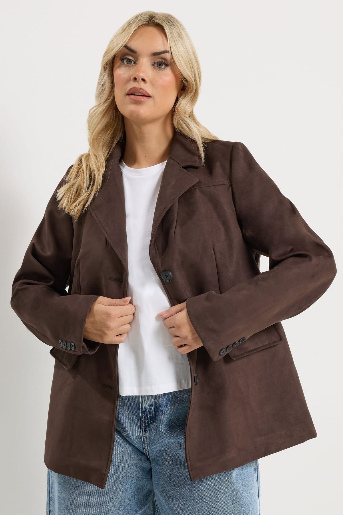 Yours Yours Women's Faux Suede Blazer in Chocolate - 1