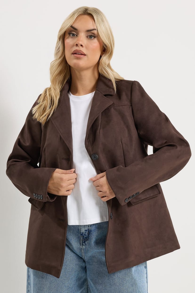 Yours Yours Women's Faux Suede Blazer in Chocolate - 1