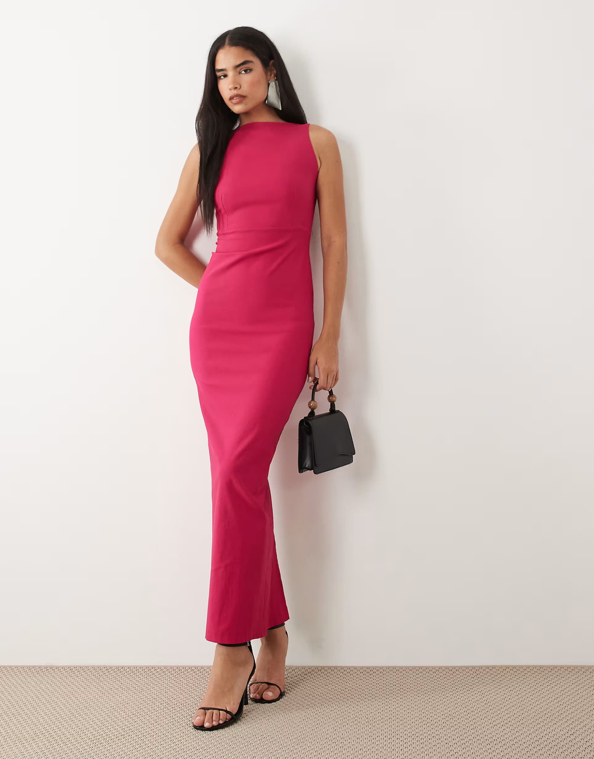 ASOS Vesper bengaline open back high neck maxi dress in cerise