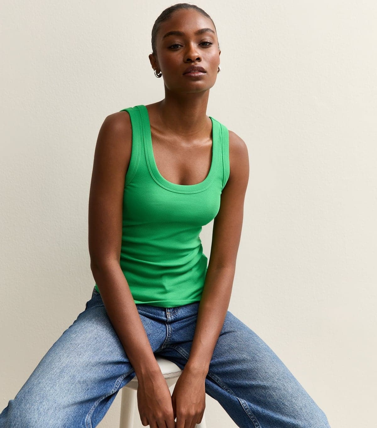 New Look Women's Dark Green Wide Trim Scoop Vest Top New Look