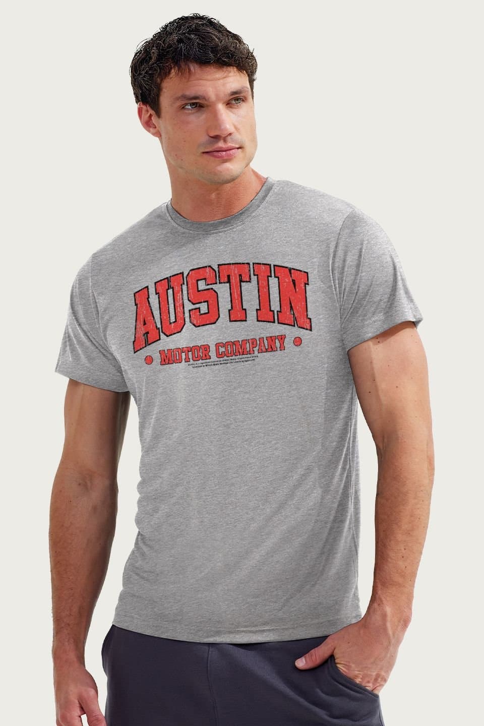 Austin Austin Men's Motor Company Sports Text British Motor Heritage T-Shirt in Mid Grey