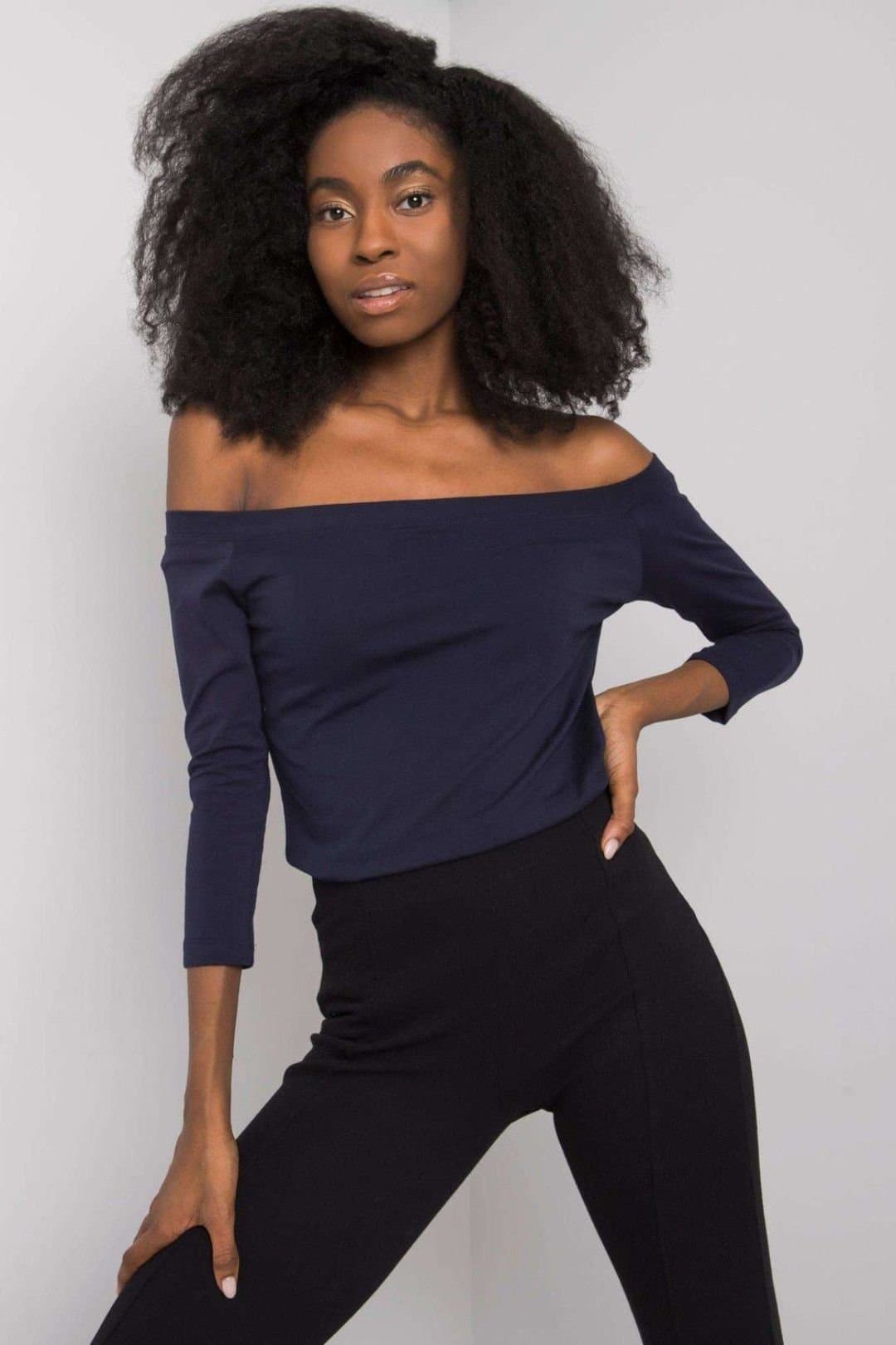 Love Lace Love Lace Women's Straight Cut 3/4 Off-Shoulder Blouse in Blue