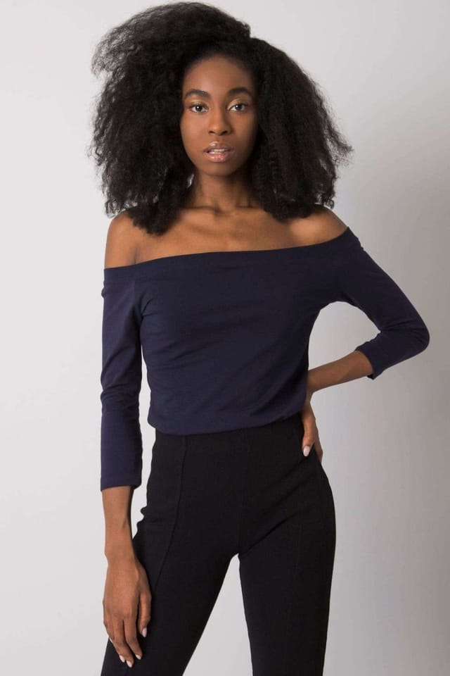 Love Lace Love Lace Women's Straight Cut 3/4 Off-Shoulder Blouse in Blue - 2