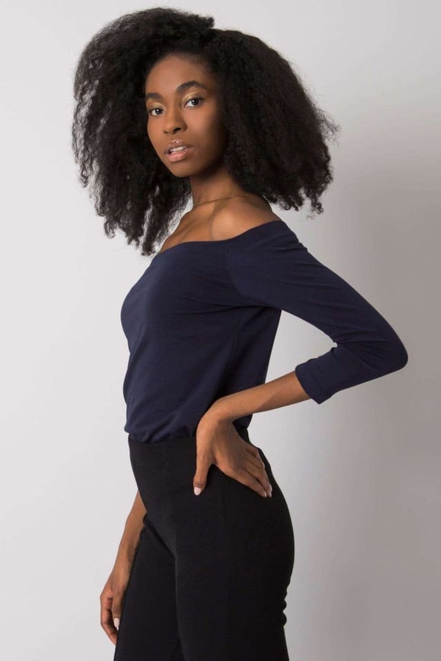 Love Lace Love Lace Women's Straight Cut 3/4 Off-Shoulder Blouse in Blue - 3