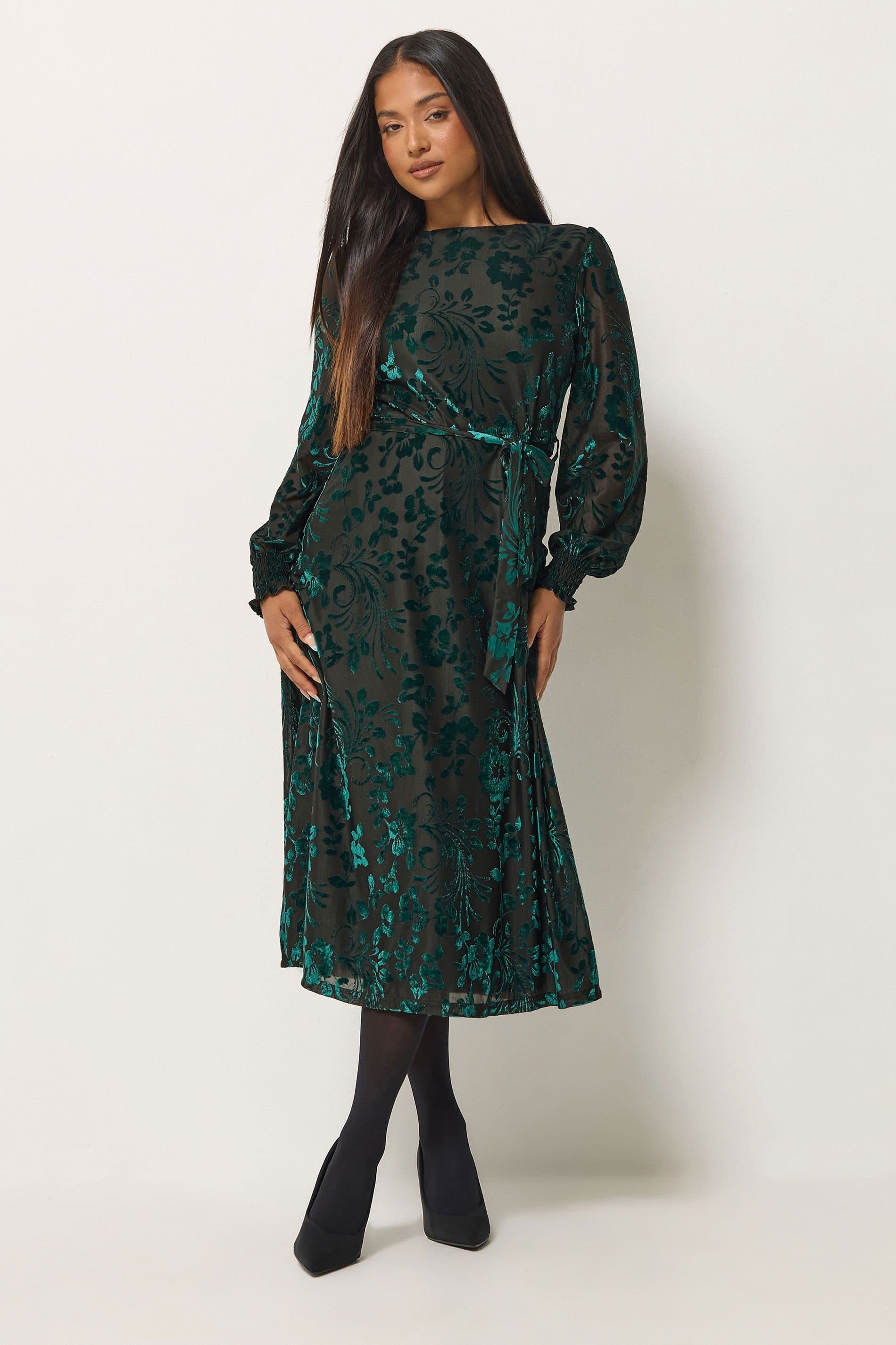 M&Co M&Co Women's Barroque Floral Velvet Midi Dress in Teal