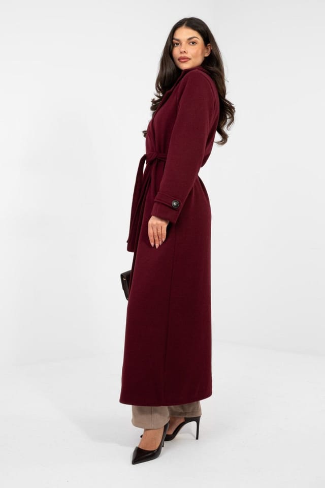 Love Lace Love Lace Women's Elegant Long Double Breasted Trench Coat in Burgundy - 2