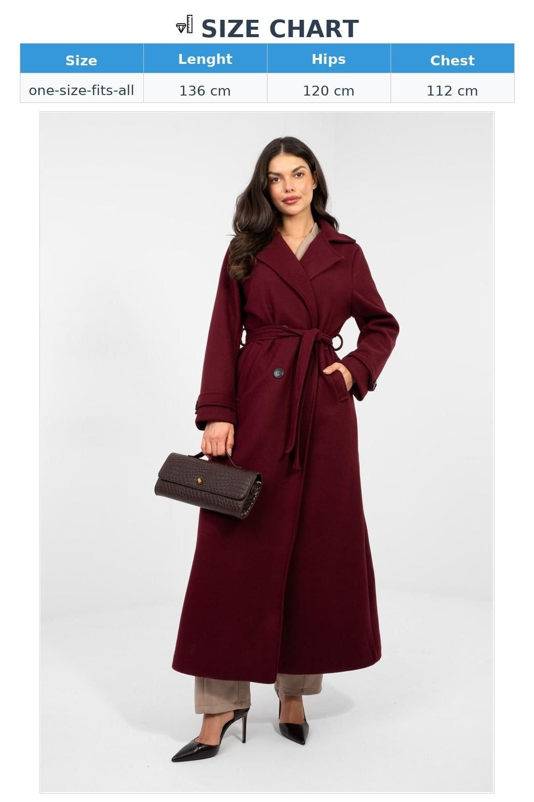 Love Lace Love Lace Women's Elegant Long Double Breasted Trench Coat in Burgundy - 4
