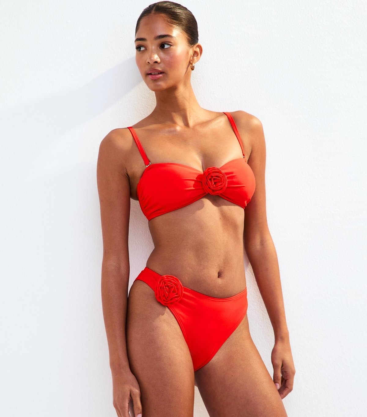 New Look New Look Red Floral Applique Bikini Bottoms