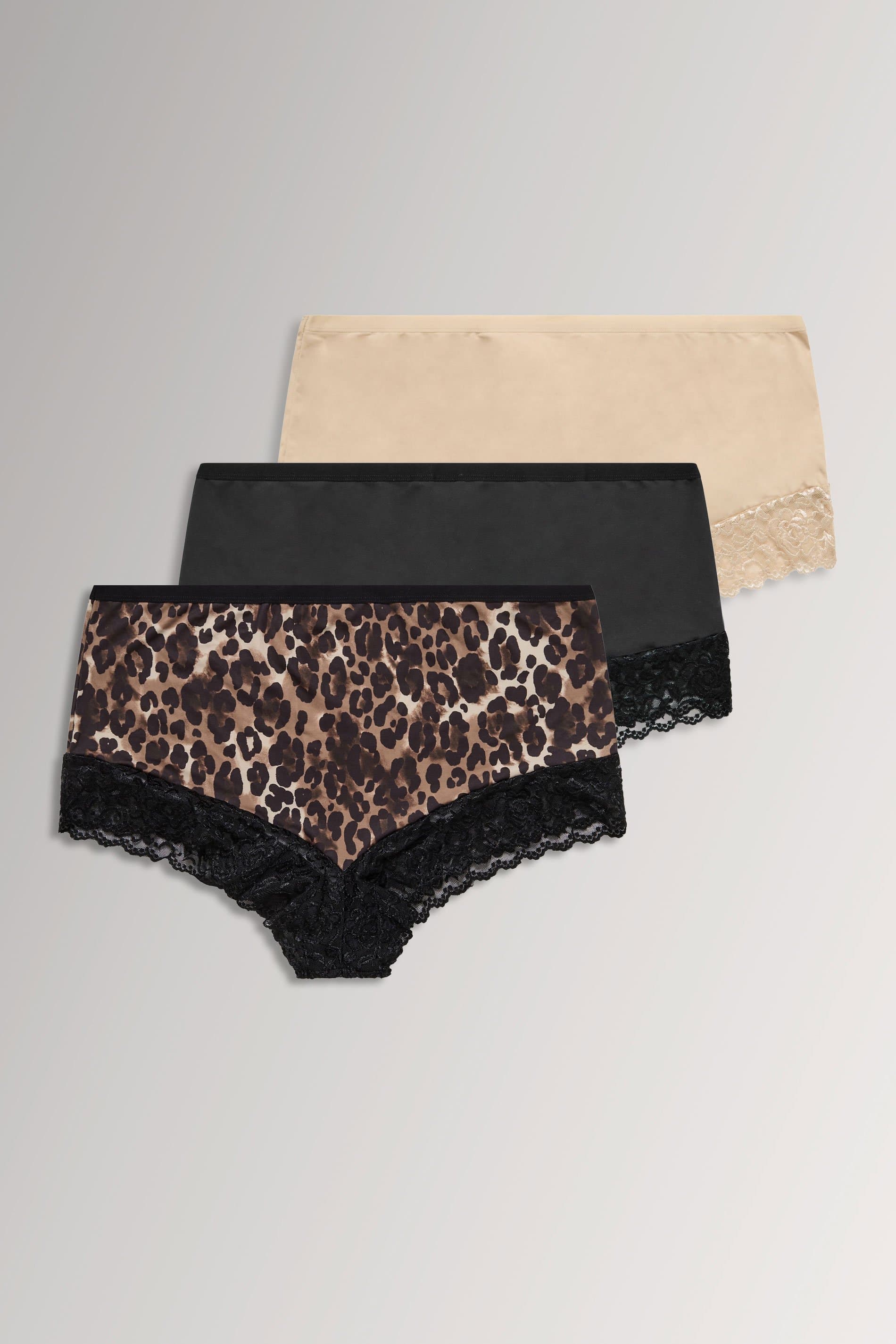 Yours 3 Pack Plus Size Natural Brown Leopard Lace Full Briefs