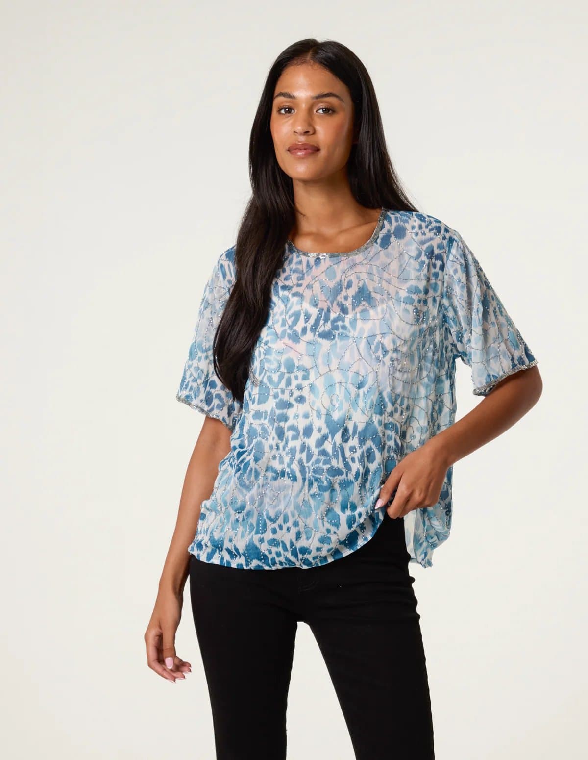 Blue Vanilla Embellished Chiffon Top