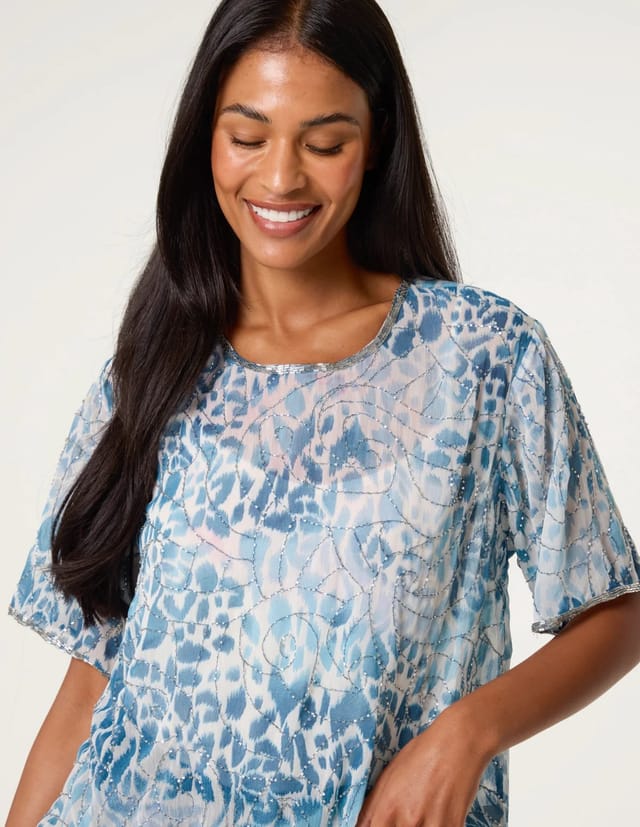 Blue Vanilla Embellished Chiffon Top - 2