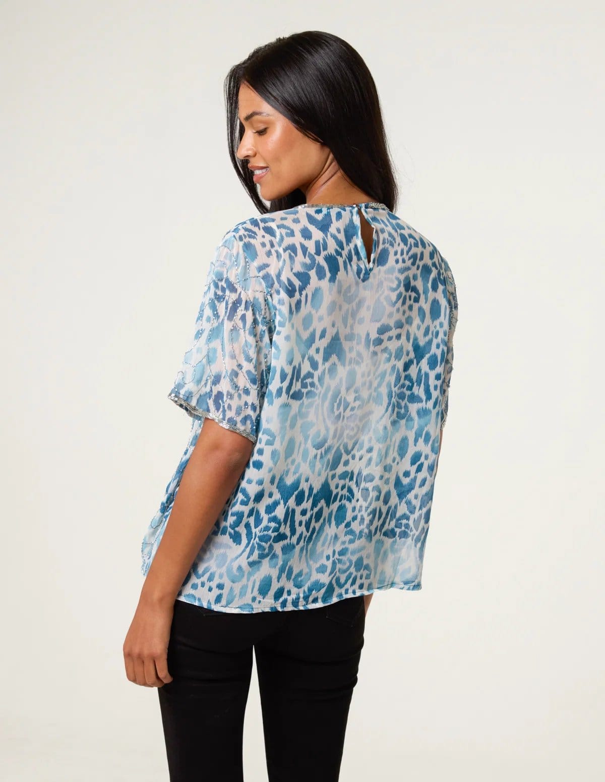 Blue Vanilla Embellished Chiffon Top - 4