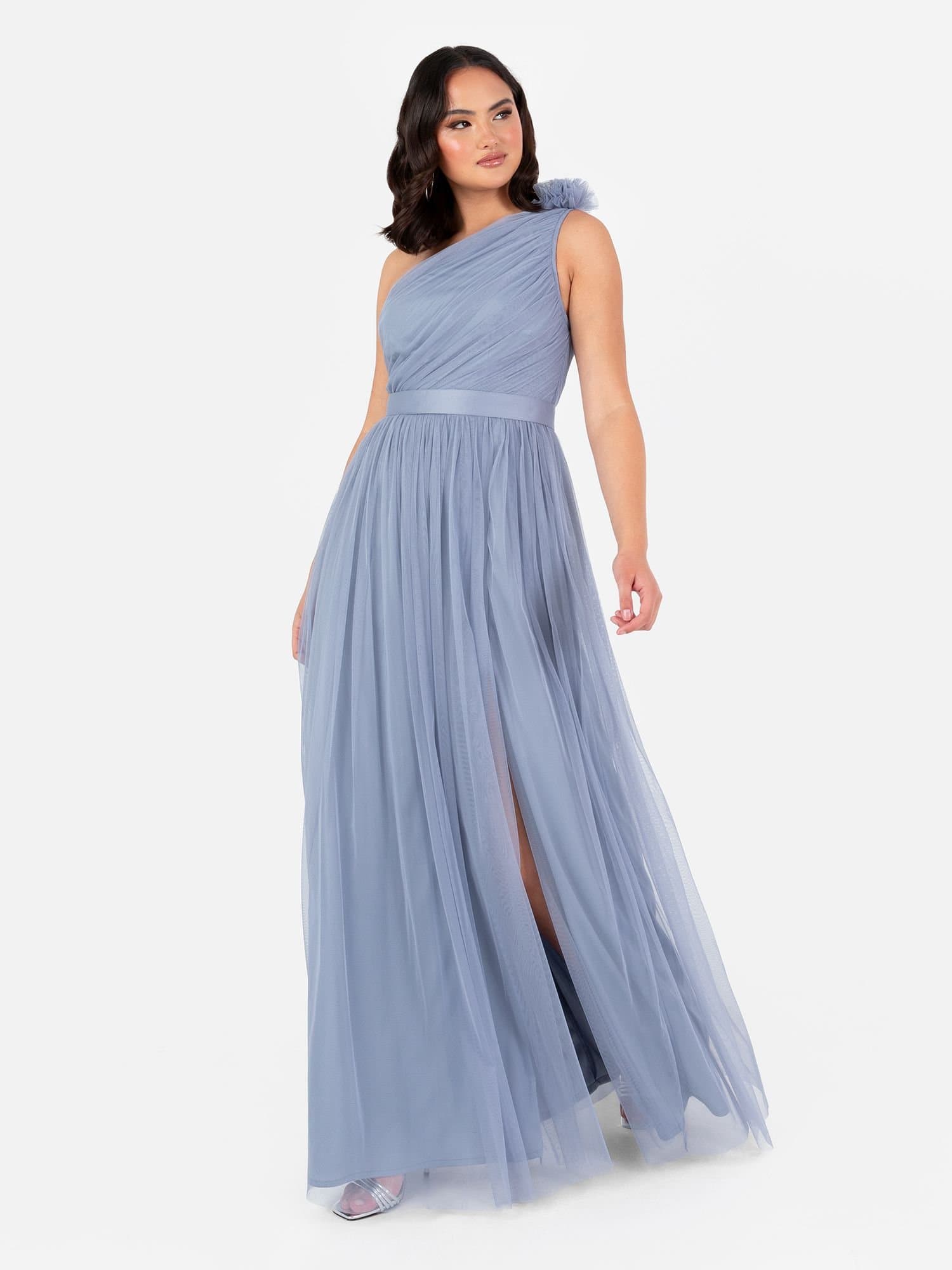 Anaya with Love Anaya with Love Women's One Ruffle Shoulder Maxi Dress in Duck Egg Blue