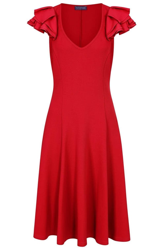 Hot Squash Hot Squash Women's Frill Sleeve A-Line Dress in Red - 2