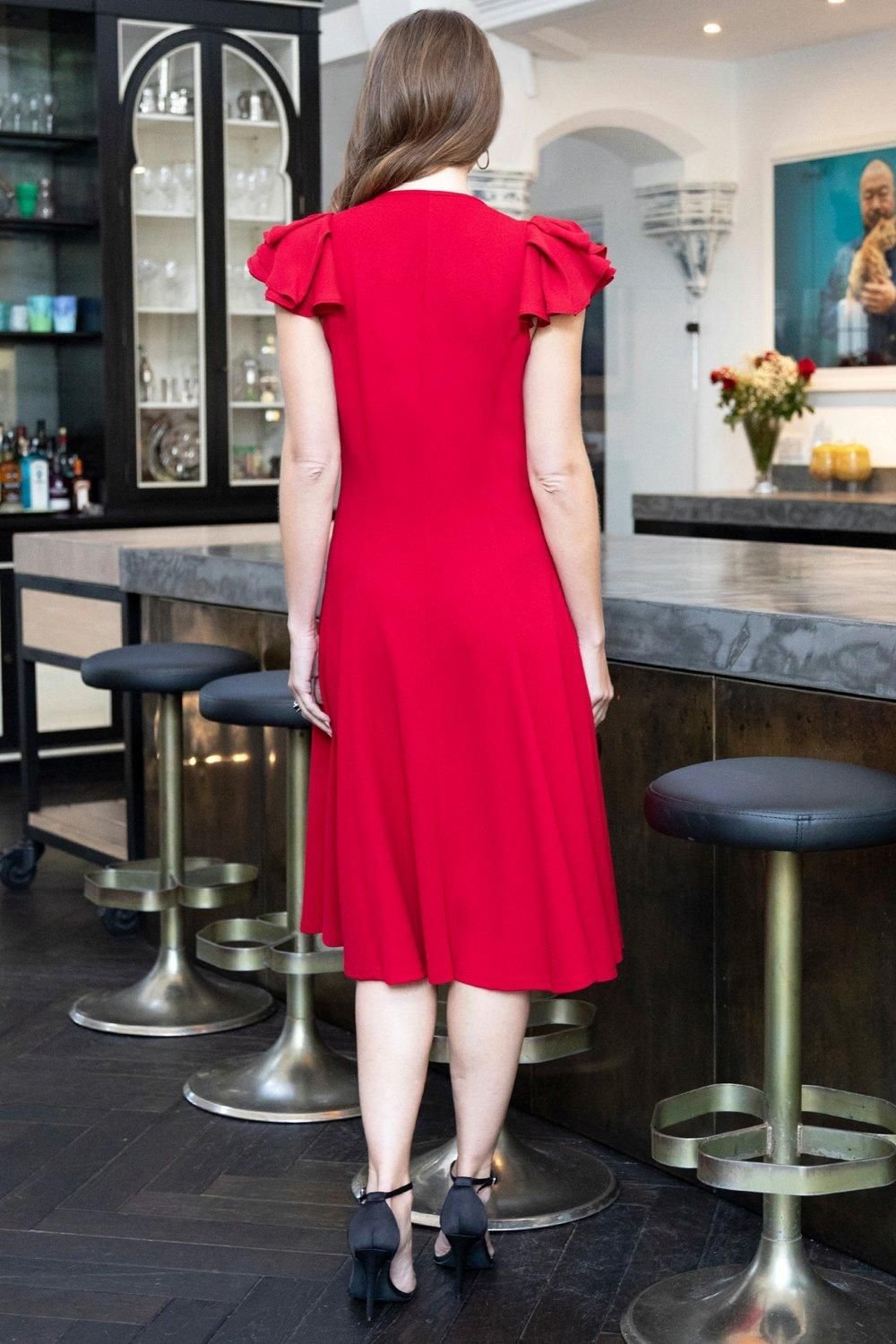 Hot Squash Hot Squash Women's Frill Sleeve A-Line Dress in Red - 3