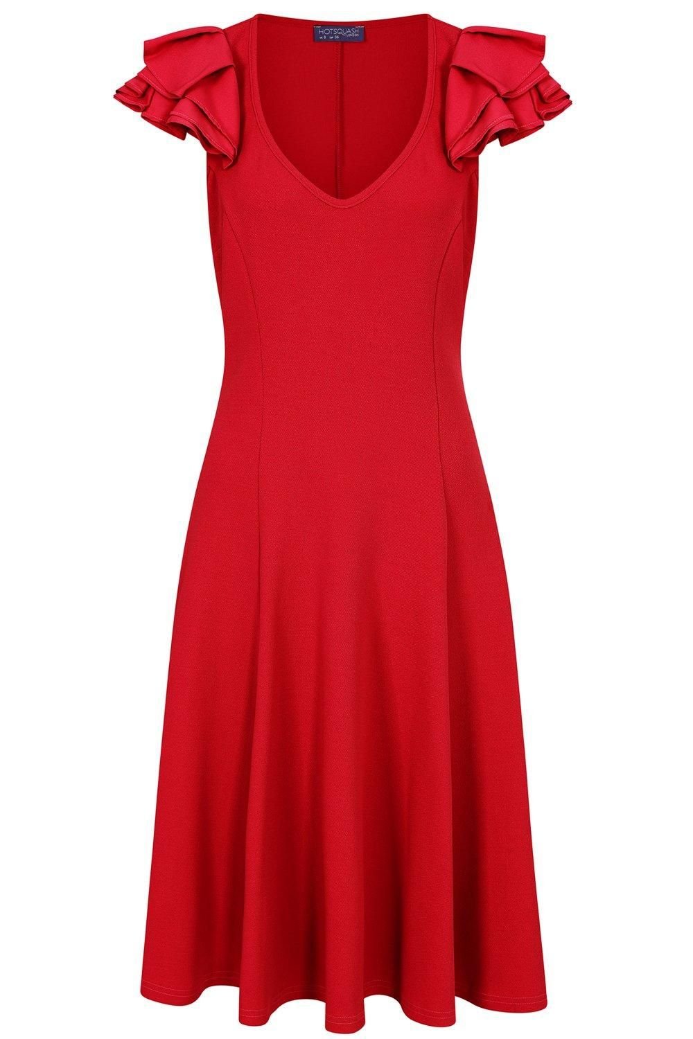 Hot Squash Hot Squash Women's Frill Sleeve A-Line Dress in Red - 4