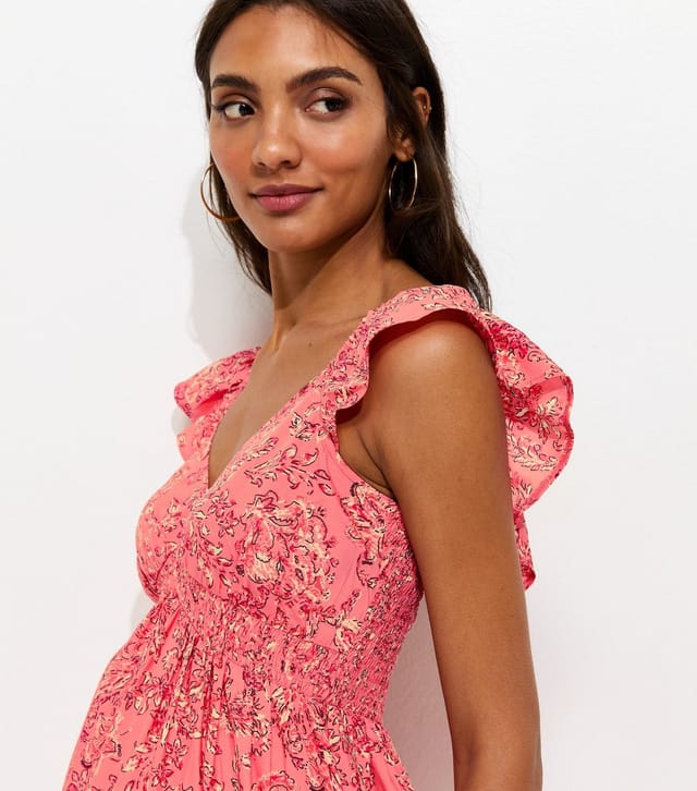 New Look Women's Maternity Pink Floral Ruffled Strap Midi Dress New Look - 2