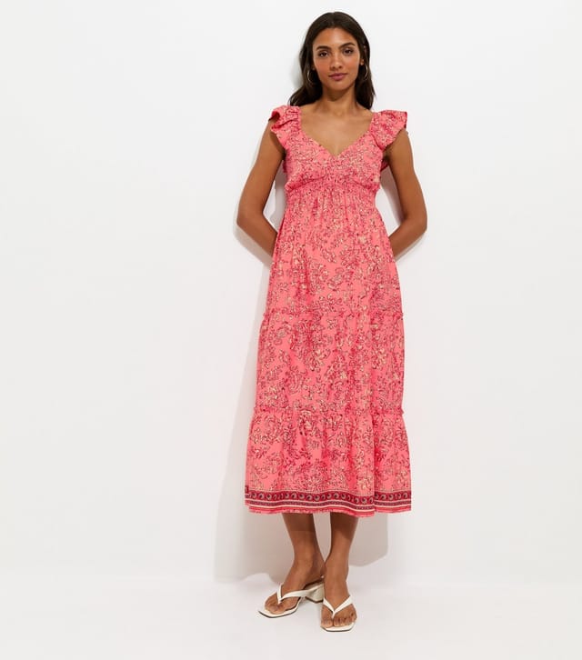 New Look Women's Maternity Pink Floral Ruffled Strap Midi Dress New Look - 3