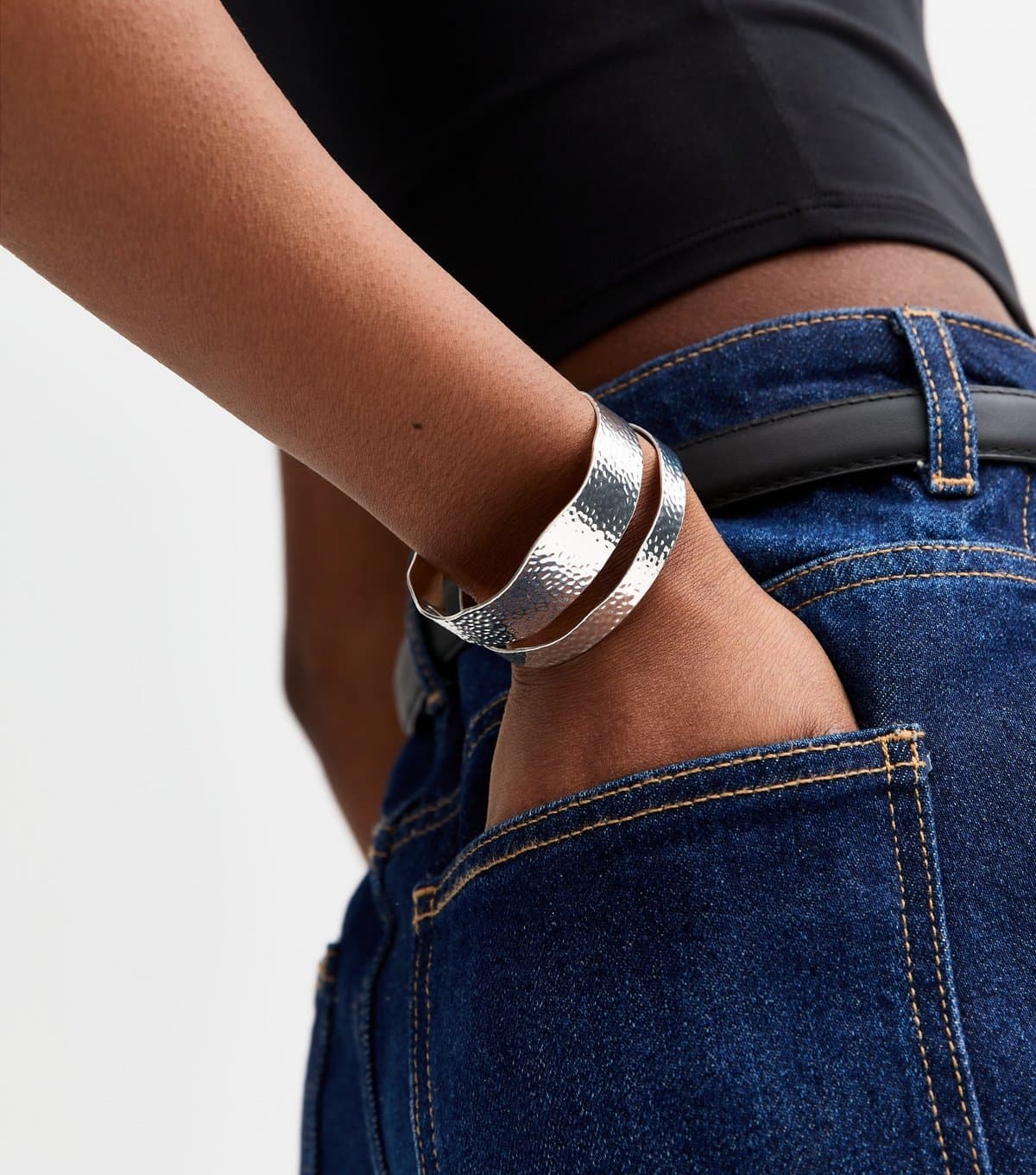 New Look Silver Tone Hammered Texture Cut Out Cuff New Look