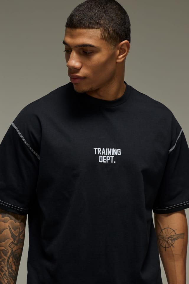 Training Dept. Training Dept. Men's Training Dept Oversized Contrast Stitch T-Shirt in Black - 3