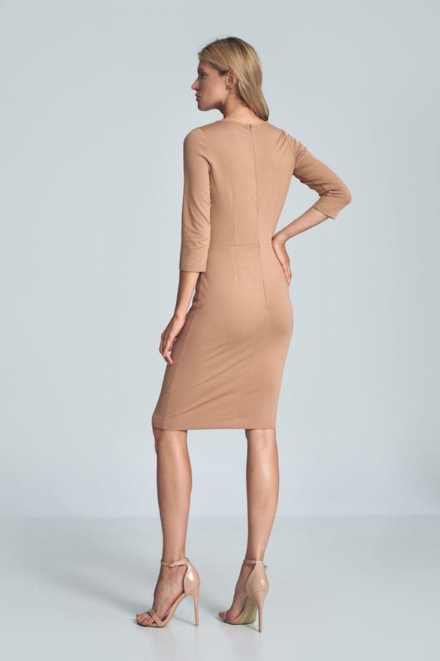 Love Lace Love Lace Women's Beige Midi Envelope Neck Casual Day Dress - 3