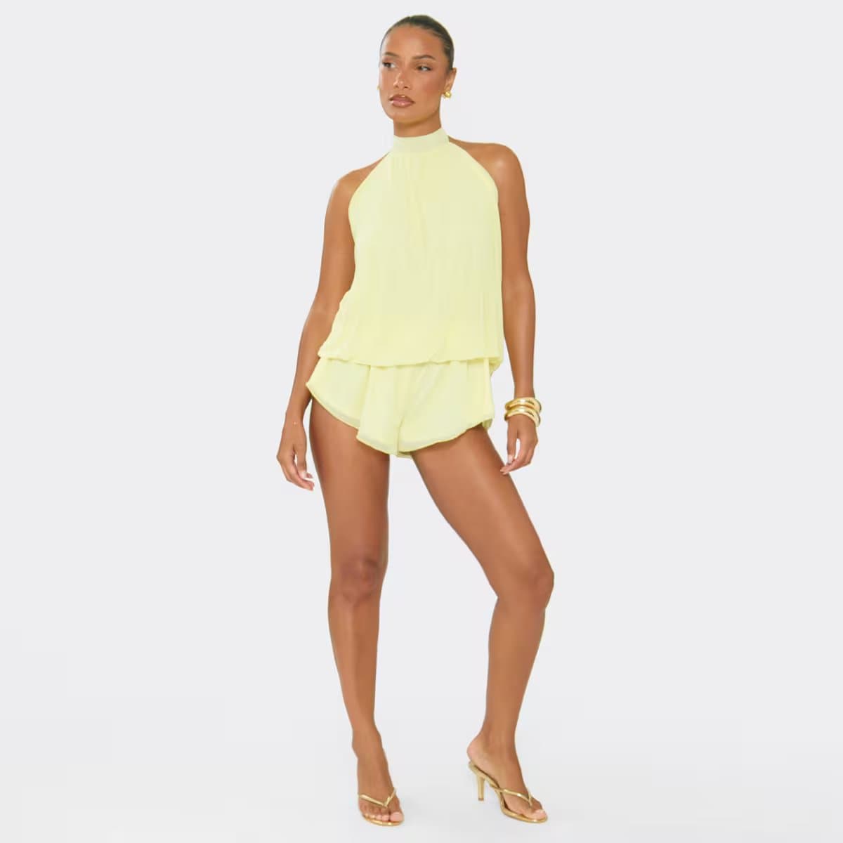 EGO High Neck Blouson Playsuit In Lemon, Women's Size UK 6