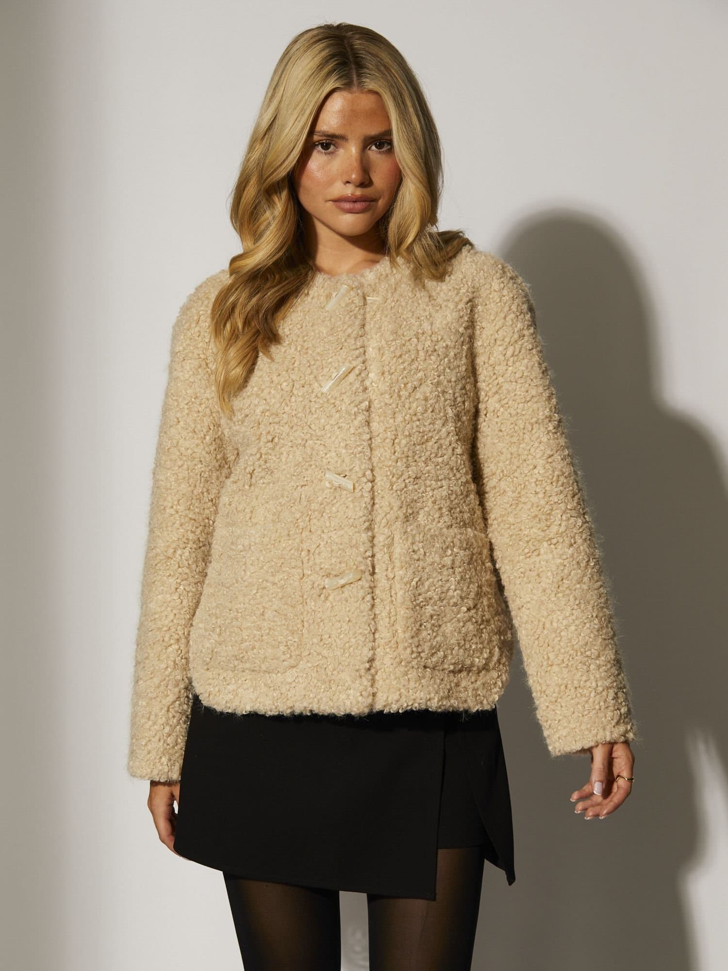 South Beach South Beach Beige Curly Fur Jacket for Women