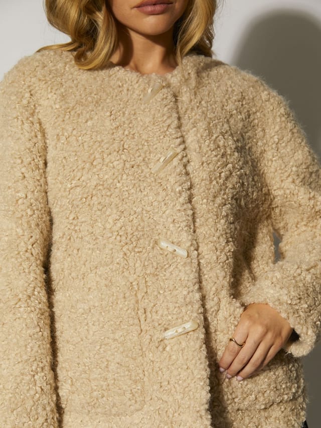 South Beach South Beach Women's Button up Curly Fur Jacket in Beige - 2