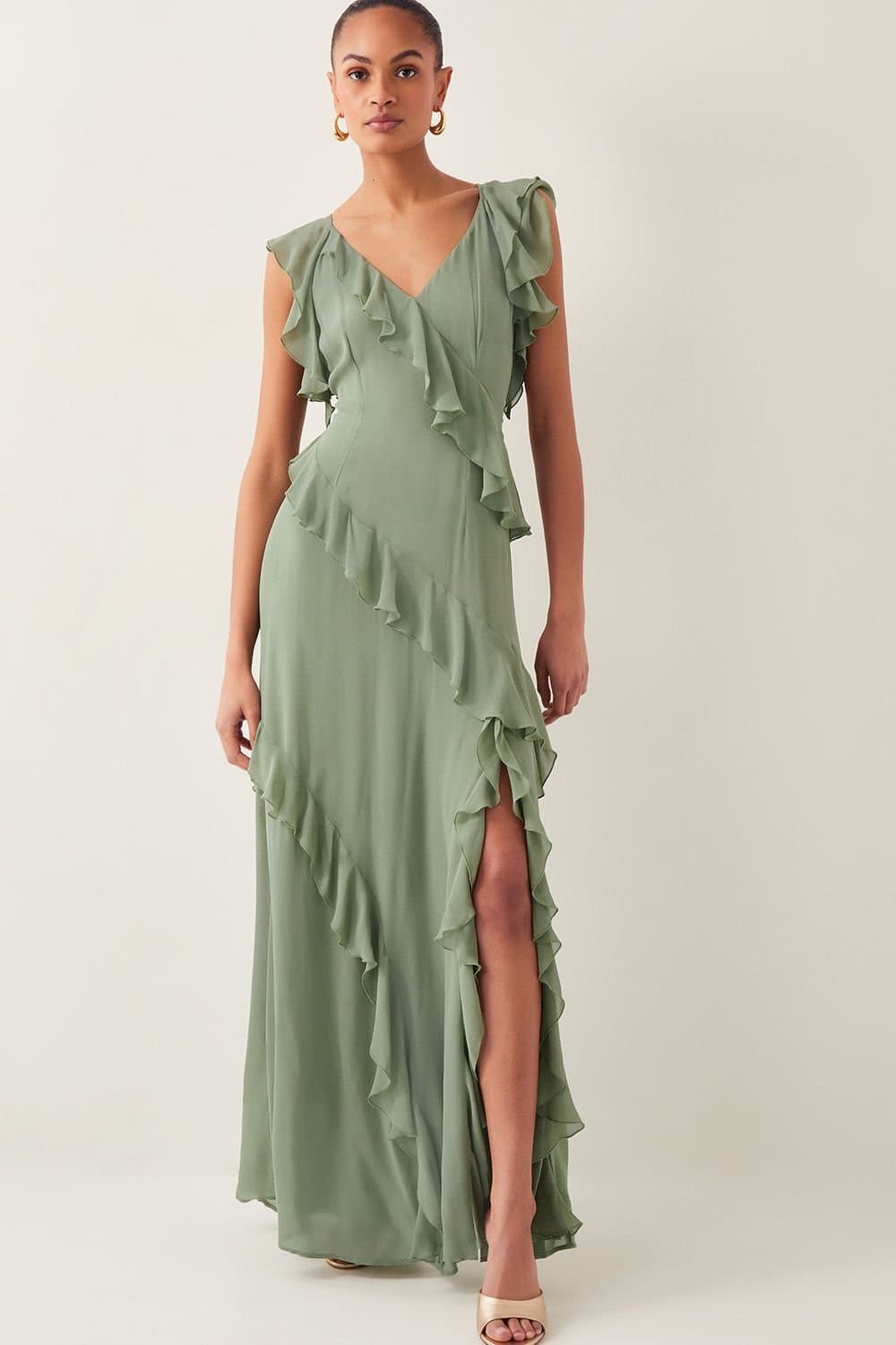 Monsoon Monsoon Women's Romy Ruffle Maxi Dress Green