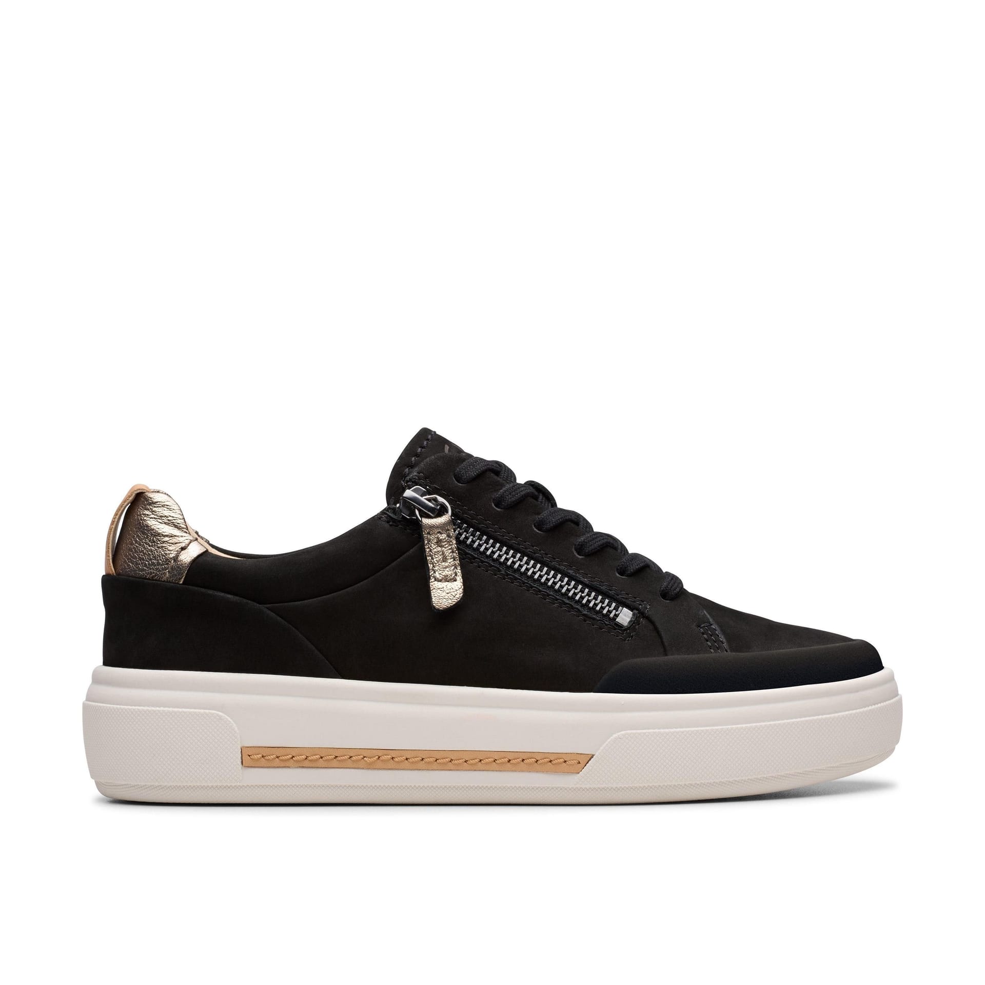 Clarks Clarks Women's Hollyhock Zip Black Nubuck Trainers, Lace Up - 4