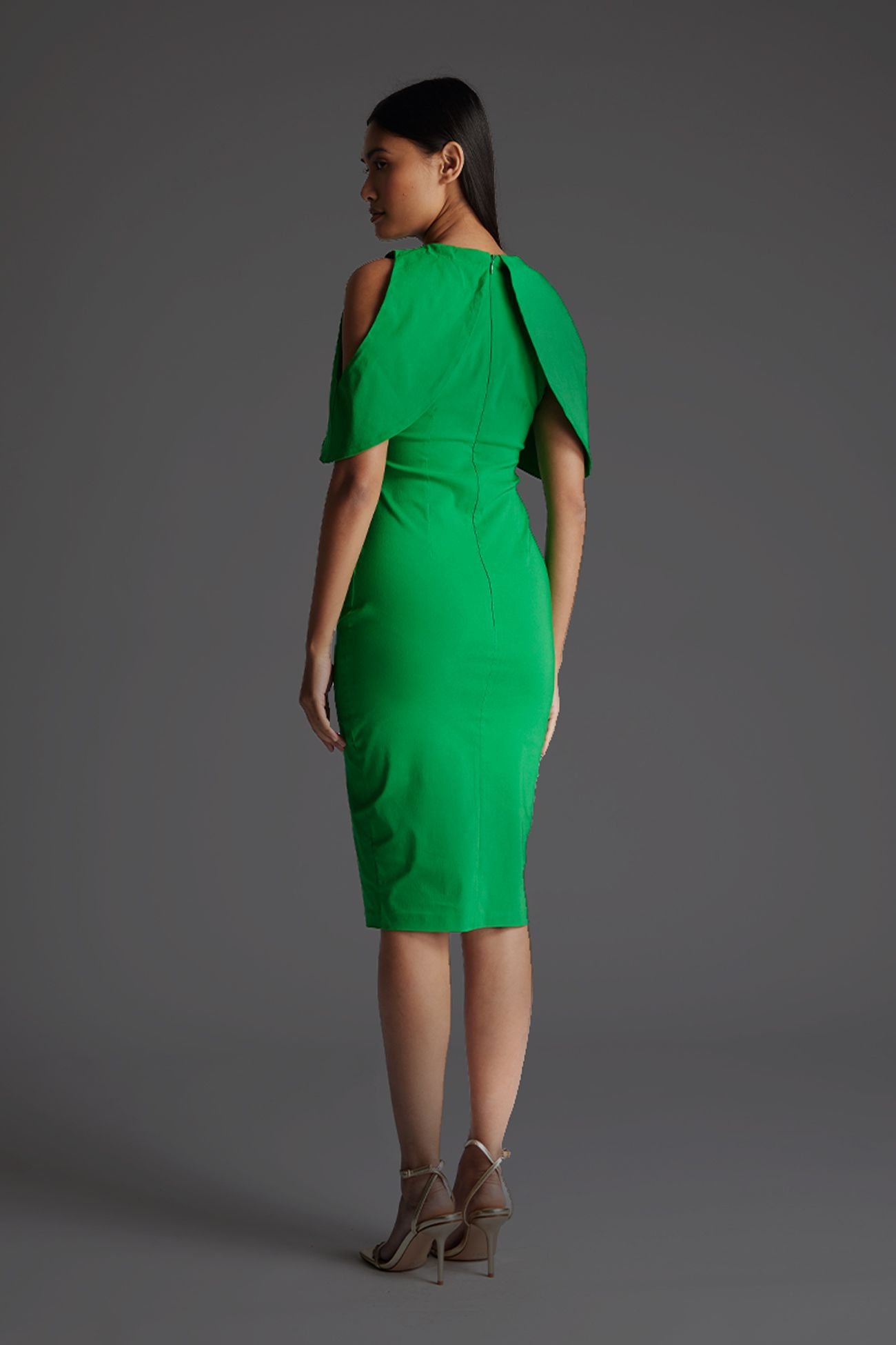 Vesper Vesper Women's Cold Shoulder Bodycon Midi Dress in Bright Green - 3