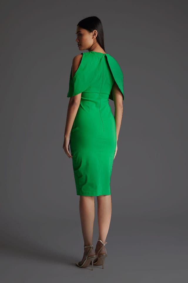Vesper Vesper Women's Cold Shoulder Bodycon Midi Dress in Bright Green - 3
