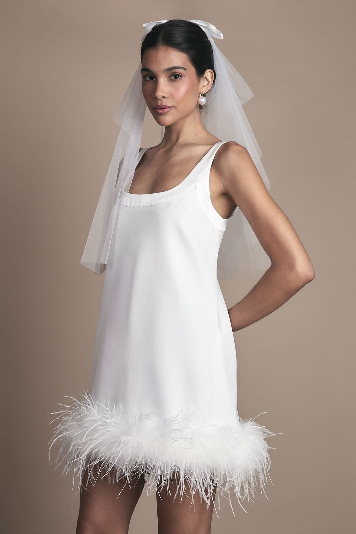 Coast Coast Women's Feather Hem Mini Wedding Dress in Ivory