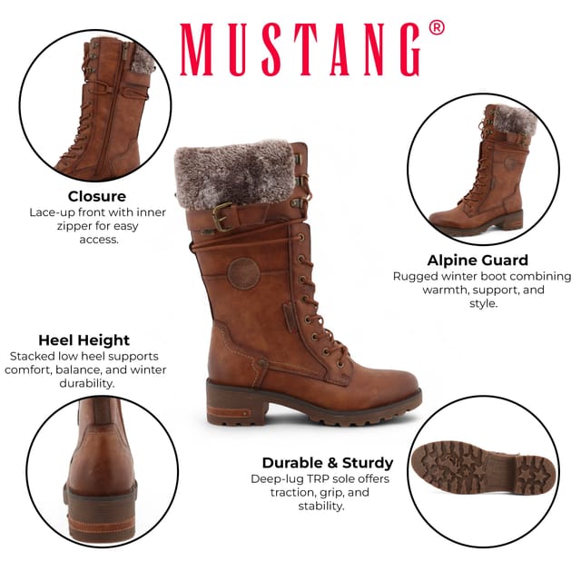 mustang Mustang Women's Mid-Calf Faux Fur Winter Combat Boots in Brown - 2