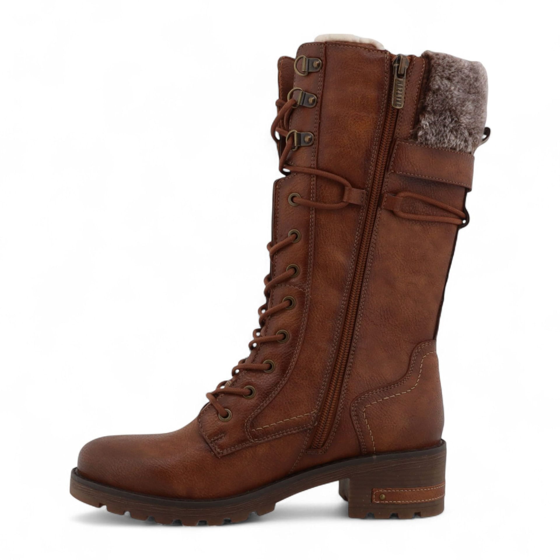 mustang Mustang Women's Mid-Calf Faux Fur Winter Combat Boots in Brown - 4