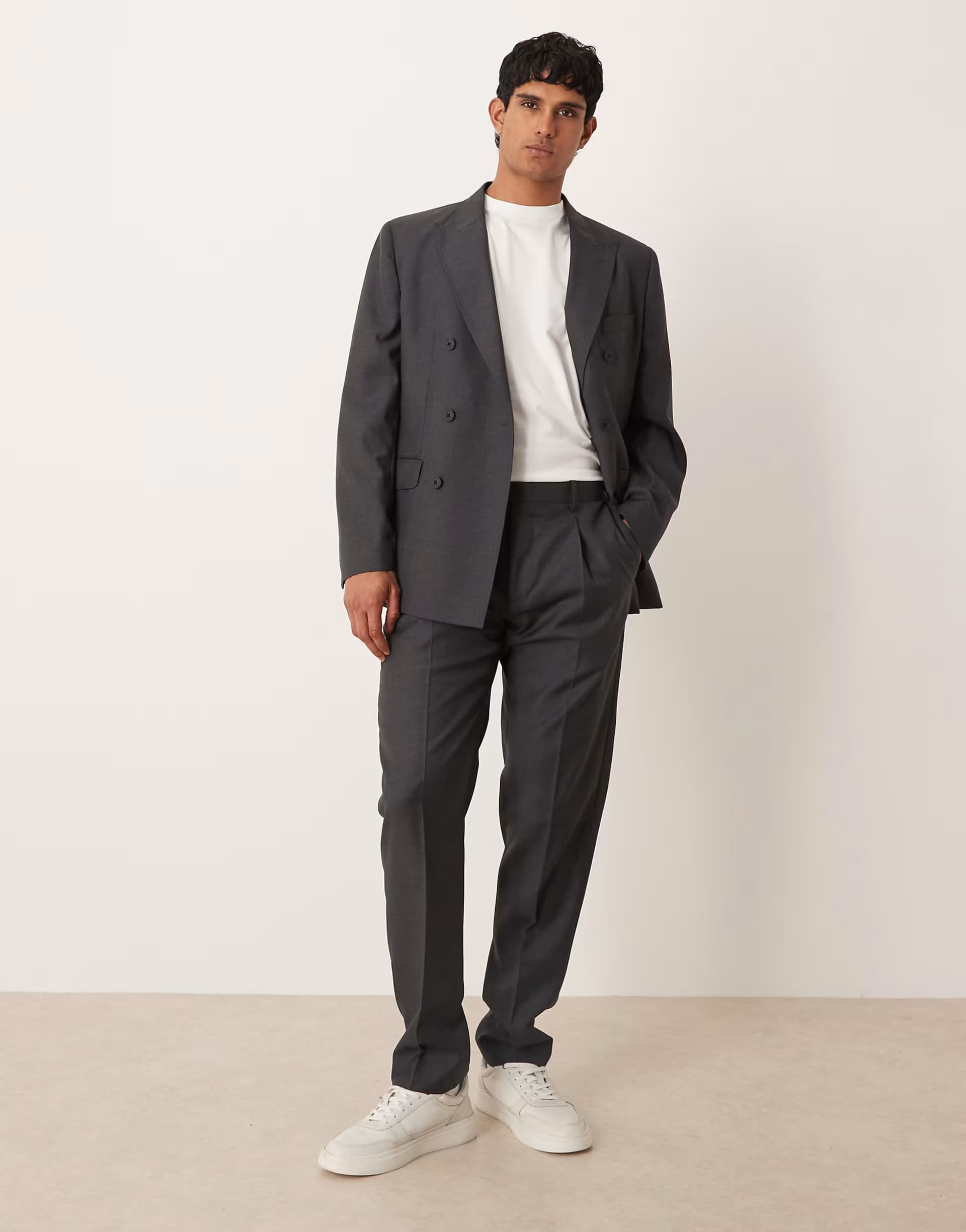 ASOS Mango Siena premium 100% wool double breasted blazer and tailored trouser co-ord in charcoal