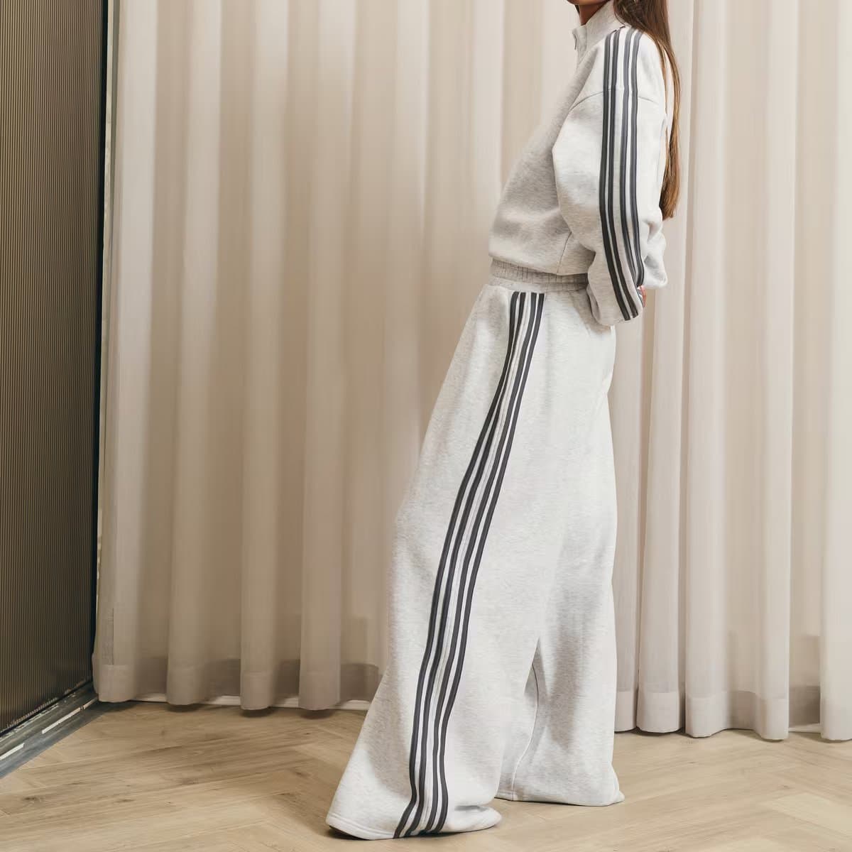 EGO Mid Rise Side Stripe Straight Leg Joggers In Light Grey Marl, Women's Size UK 6