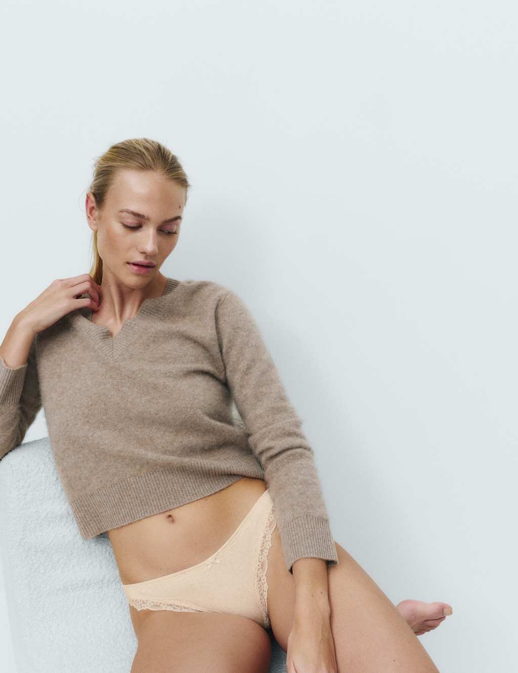 Marks & Spencer M&S 3 Pack Cotton Rich Ribbed Brazilian Knickers Oatmeal Mix - 2