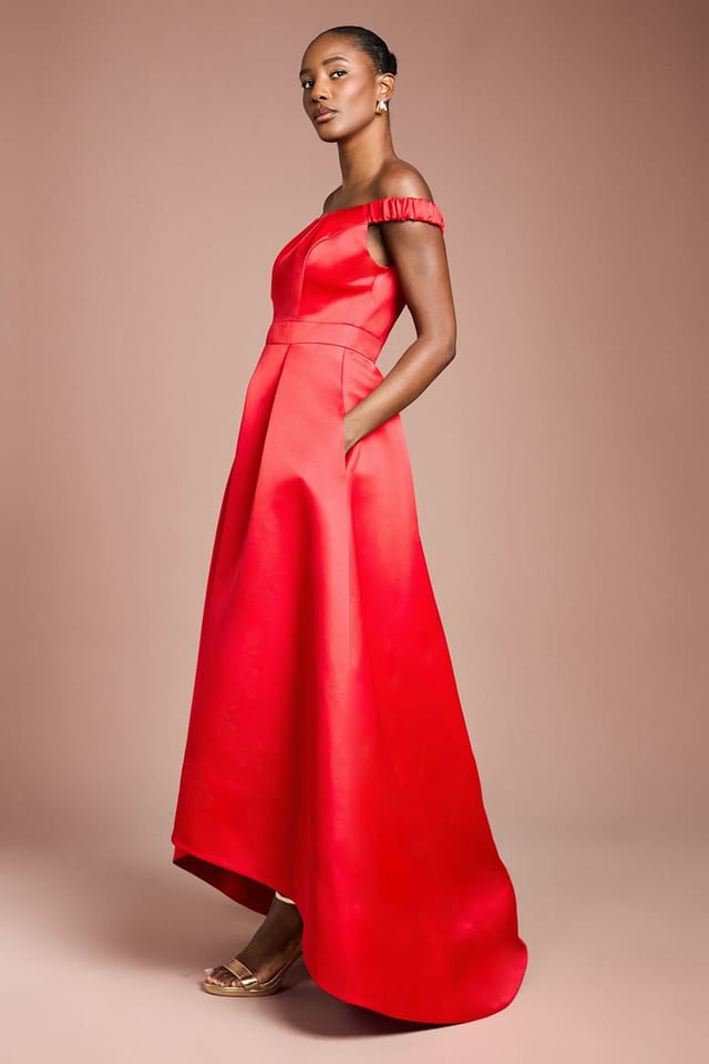 Coast Coast Women's Bardot Fit & Flare Hi Low Hem Maxi Dress in Flame Red - 2