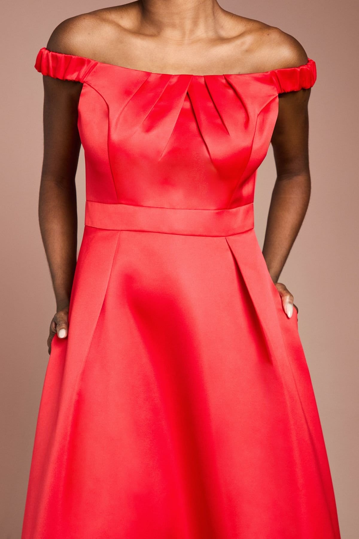 Coast Coast Women's Bardot Fit & Flare Hi Low Hem Maxi Dress in Flame Red - 4