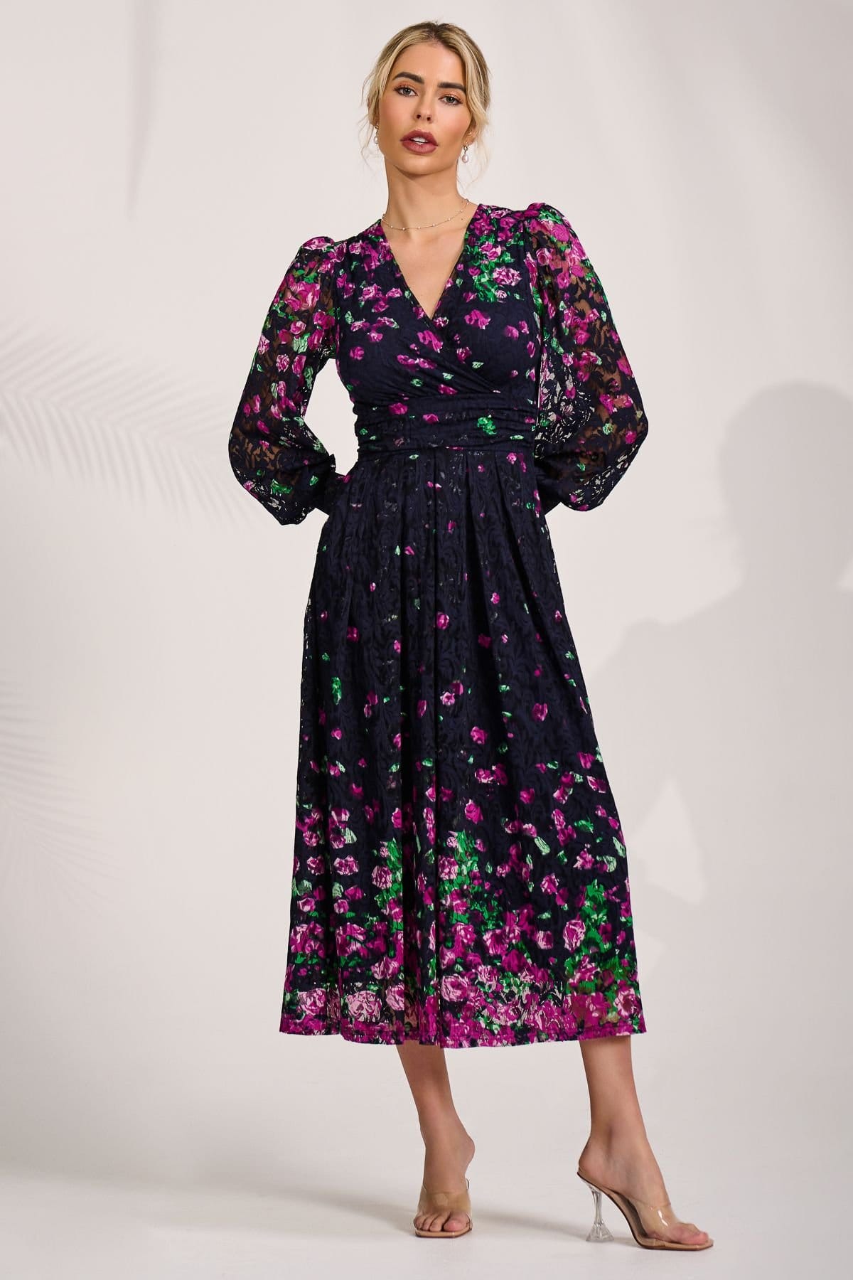 Jolie Moi Jolie Moi Women's Long Sleeve Printed Lace Maxi Dress in Purple - 4