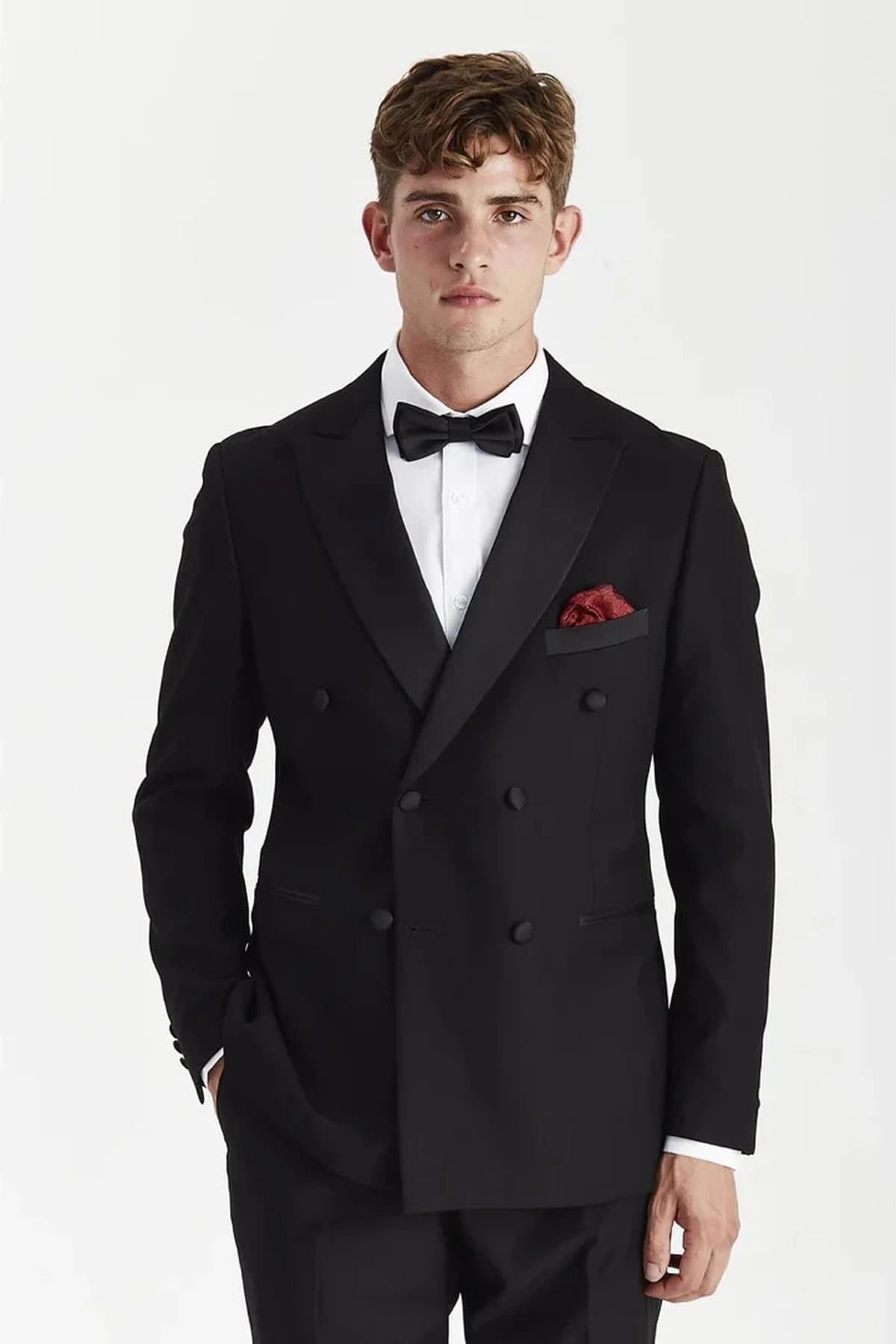 Paul Andrew Paul Andrew Men's 2 Piece Double Breasted Tuxedo Wedding Suit in Black